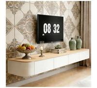 JUNFUNNLE Mobile TV 300 cm beige, TV Board sospeso, con 2 cassetti, 2 lembi, moderno tavolo TV con gestione dei cavi, tavolo TV per soggiorno e sala da pranzo