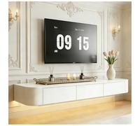 JUNFUNNLE Mobile TV da 180 cm, bianco, da appendere, con 1 cassetto, 2 lembi, moderno con gestione dei cavi, tavolo per TV per soggiorno e sala da pranzo