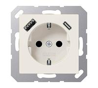 Jung A1520-15CA - Presa Schuko con USB tipo AC (max. 3A) con protezione da contatto elevata (termoplastica), colore: Bianco Serie A