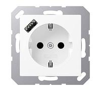 Jung A1520-18AWWM - Presa SCHUKO con USB tipo A (2/3A) Quick Charge con maggiore protezione dei contatti (termoplastica infrangibile), colore: bianco neve opaco serie A