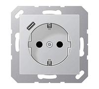 Jung A1520-18CAL Presa SCHUKO con USB tipo C (max. 3 A) Ricarica rapida con maggiore protezione del contatto (termoplastico infrangibile) Alluminio Serie A