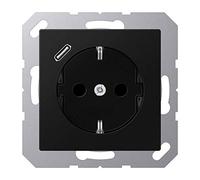 Jung A1520-18CSWM - Presa Schuko con porta USB tipo C (2/3A) Quick Charge con protezione da contatto elevata (termoplastica), colore: Nero grafite opaco