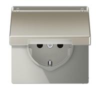 Jung ES 1520 NAKL Presa Schuko 16 A 250 V con Coperchio Ribaltabile e Campo di Scritta, 12 x 55 mm, Serie LS, Acciaio Inox