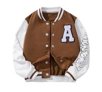 Jungen Langarm Brief Drucken Stehkragen Casual Jacke Für Herbst Winter Oberbekleidung Mäntel Für Große Kinder Jugend, marrone, 8-9 Anni