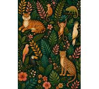Jungle Animals A4 Lined Notebook - 120 Pages | Tropical Wildlife Journal, Cute Botanical Notes Notebook