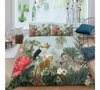 Jungle animalsSet Di Copripiumino microfibra 3 pezzi motivo 3D cerniera nascosta Exotic wildlife illust copripiumino con federa soffice ultra morbido e traspirante for bambini Single（140x200cm）