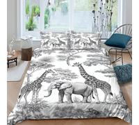 Jungle animalsSet Di Copripiumino morbida microfibra 3 pezzi motivo 3D cerniera nascosta Black white illust copripiumino con federe soffice ultra morbido e traspirante for bambini Single（140x200cm）