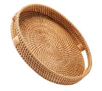 JUNGLE CULTURE Grande vassoio da portata in rattan, 35,6 cm, color miele naturale, cestino rotondo da tavolo, vassoi ottomani in vimini con manici per tavolino da caffè, lato letto o divano, vassoio