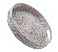JUNGLE CULTURE Grande vassoio da portata in rattan da 35,6 cm in calce • Cestino rotondo • Vassoi ottomani in vimini con manici per tavolino da caffè, lato letto o divano • Vassoio piatto rotondo
