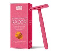 Jungle Culture® Metal Safety Razor for Women in Hot Pink • Reusable Razor & Travel Bag • Fits Double Edge Razor Blades • Single Blade Eco Friendly Men & Ladies Razor for Body & Face (Rosa Caldo)