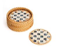 JUNGLE CULTURE Sottobicchieri rotondi in madreperla per bevande con supporto, set di 6 sottobicchieri rotondi fatti a mano, articoli per la casa sostenibile, tavolino, Tiki bar, tazze, bicchieri