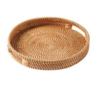 JUNGLE CULTURE Vassoio da portata in rattan, 30,5 cm, color miele naturale, vassoi da portata con manici per la casa, vassoio rotondo decorativo per tavolo, cestino in vimini bohémien, per ottomana