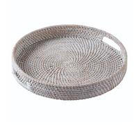 JUNGLE CULTURE Vassoio da portata in rattan da 30,5 cm in calce • Vassoi da portata in tessuto con manici per la casa • Vassoio rotondo decorativo per tavolo da pranzo • Cesto da portata in vimini