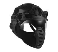 Jungle Leopard Set di Protezione for Casco tattico con Maschera a Rete for metà Viso, Copertura Laterale for Le Orecchie, Occhiali con Apertura a ribalta(Blk)