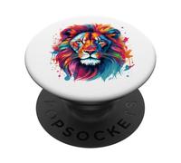 Jungle Majesty - Re leone colorato vivace pop art PopSockets PopGrip Adesivo