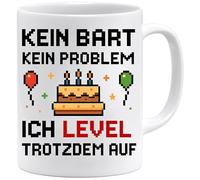 Jungle Mug Level Up Tazza di compleanno | Divertente tazza da gioco con pixel torta per gamer | Idea regalo per il 18° compleanno ragazzo nerd | Ceramica, bianco, 330 ml