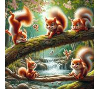 Jungle Squirrels Diamond Painting Kit for Adults,5D Square Full Drill Happy Animals Diamond Art Kits,DIY Crystal Embroidery Gem Art Picture Craft for Living Room Home Decor 40x40 cm