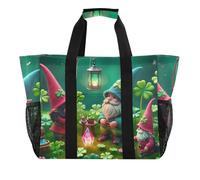 Jungle Tiger Borsa da viaggio Borsa da viaggio Impermeabile Cucina Riutilizzabile Grocery Canvas Tote Nuotare Animale Spiaggia Borse Donna Totes Moderno, San Patrizio Shamrocks Gnomi, 15.4 X 9.8 X