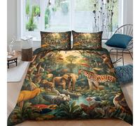 Jungle wildlifecopripiumino morbida microfibra Set di 3 Pezzi stampa 3D con cerniera Colorful animal art Set Di Copripiumino con federa soffice morbida for adolescenti Single（135x200cm）