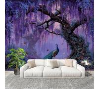 Junglea di Pavoni Fantasy Carta da Parati Fotografica Panorama Effetto 250x175 cm Viola Decorazione per la Casa per Pareti per Camera Da Letto Sala Fotomurali In Tessuto Non Tessuto