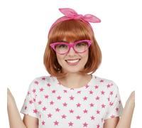 Junie Jones - Set di accessori composto da parrucca a caschetto ramato, occhiali da gatto rosa con strass e pizzo rosa, perfetto per il giorno del libro, le recite scolastiche e il travestimento da