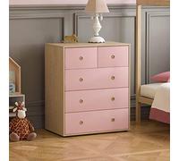 Junior Vida Neptune Cassettiera con 5 Cassetti, per Camera da Letto e Bambini Rovere, in Legno Ingegnerizzato, Altezza 76 x Larghezza 64.5 x profondità 40 cm Circa, Rosa e Quercia