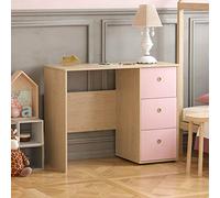 Junior Vida Nettuno Tavolino da Scrivania con 3 Cassetti, per Pc/Laptop, per Studio di Casa, Postazione di Lavoro per Bambini (Rosa e Rovere), Truciolato, Rosa & Rovere, H 71 x W 92 x D 40 cm