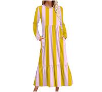 Juniors Graphic Loose Fit Crew Neck Abiti da donna a maniche lunghe Maxi a righe lunghe autunno inverno 2024 moda Y2K, A-378 Giallo Senape, S