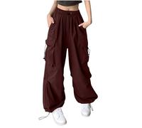 Juniors Pantaloni larghi da donna in denim cargo danza medievale cosplay svasato gamba larga estate autunno 2025, S-624 Vino Borgogna, M