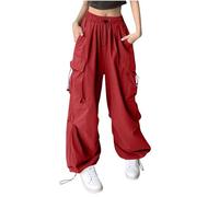 Juniors Pantaloni larghi da donna in denim cargo danza medievale cosplay svasato gamba larga estate autunno 2025, S-624 Rosso, L