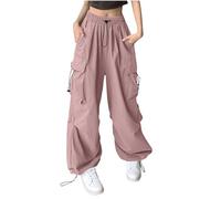 Juniors Pantaloni larghi da donna in denim cargo danza medievale cosplay svasato gamba larga estate autunno 2025, S-624 Rosa, XL