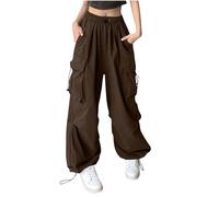 Juniors Pantaloni larghi da donna in denim cargo danza medievale cosplay svasato gamba larga estate autunno 2025, S-624 Marrone, XXL