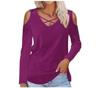 Juniors Top Camicetta a Spalla Fredda da Donna Scollo a V Floreale Lunga Slim Tuniche Wrap Autunno Estate Camicie 2024, J-494 Vino Borgogna, XL