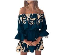 Juniors - Vestito hawaiano da donna, con maniche a 3/4, spalle scoperte, in chiffon, da spiaggia, H-331 Blu marino, S