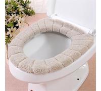 Junjie Coprisedile per WC, morbido e caldo, coprisedile soffice per WC, coprisedile per WC morbido e più spesso, lavabile, elastico, panno per coprisedile da bagno (Beige)