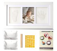 JUNJIEFU Set di impronte e impronte per bambini, set di impronte digitali con cornice in vero legno, regali personalizzati per la mamma e il papà, set di stampa per doccia, stampa a mano, cornice