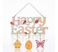 JUNJIEFU Targa per porta Frohe Pasqua, decorazione pasquale con coniglietto pasquale, in legno di Pasqua da appendere con uova per porte di casa, pareti, finestre, parete (uovo di Pasqua Frohe Pasqua)