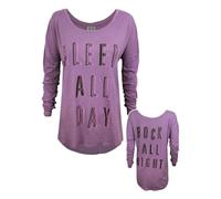 Junk Food Clothing Viola 80S Look Text Print T-shirt a maniche lunghe Donne