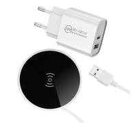 JUNKER - Caricabatterie Wireless WLC-02 (Lega di Alluminio, Nero, Ø 74 mm) / Caricabatterie USB da Tavolo con Alimentatore/Incorporabile in Mobili/Caricatore a Induzione per Smartphone Compatibili