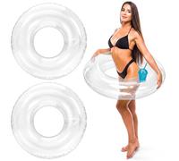 Junkin Galleggiante rotondo trasparente per piscina, 120 cm, con portabicchieri, per addio al nubilato, per sposa, piscina, anello d'acqua, lettini per fidanzamento, matrimonio, festa estiva in