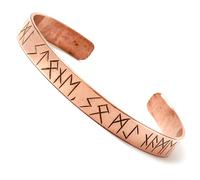 JUNKIRI Bracciale Vichingo in Rame Puro, Rune Norrene, Rigido Regolabile Unisex, Fascia Boho Hippie Fatto a Mano Nepal, Gioiello Motivazionale Uomo Donna