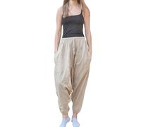 JUNKIRI Pantaloni Harem Estivi Unisex semplici e Larghi, in Vita Elastica, in Cotone colorato Ali Baba Aladdin (IT, Testo, Taglia Unica, Regular, Regular, Beige)