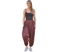 JUNKIRI Pantaloni Harem Estivi Unisex semplici e Larghi, in Vita Elastica, in Cotone colorato Ali Baba Aladdin (IT, Testo, Taglia Unica, Regular, Regular, Marrone)