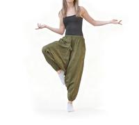 JUNKIRI Pantaloni Harem Estivi Unisex semplici e Larghi, in Vita Elastica, in Cotone colorato Ali Baba Aladdin (IT, Testo, Taglia Unica, Regular, Regular, Verde)