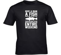 JUNKOU Give a Man a Fish And He Will Eat for a Day Teach Him How to Fish And You Will Get rid of Him for The Weekend Casual Graphic t-Shirt Black 3XL