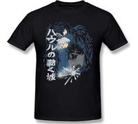 JUNKOU Men's Howl's Moving Castle Short Sleeve Top T Shirt Black XL