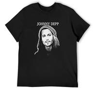 JUNKOU Mens Johnny Depp Round Neck Short Sleeve T Shirt Black S