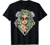 JUNKOU Men's Medusa Hippie Psychedelic Snakes Greek Mythology T Shirt Black S