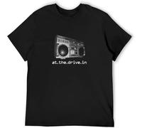 JUNKOU Men's T-Shirt Feel Soft at The Drive in Boombox Short Sleeves Black XXL