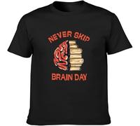 JUNKOU Never Skip Brain Day Philosophy Studying Reading Men T-Shirt Printed Camiseta Tee Top Black S